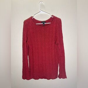 Lauren Ralph Lauren Cable Knit Red Sweater Womens XL Flare Sleeves 100% Cotton